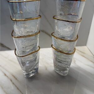 Anthropologie Clear Textured Glasses with Gold Rim (Set)